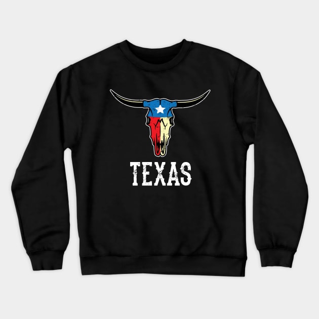 Texas Bull Longhorn Skull Texan Flag Crewneck Sweatshirt by alltheprints